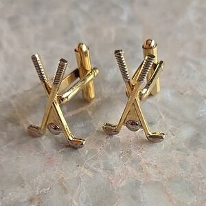 Vintage golfing club themed cufflinks gold tone men‎ accessories
